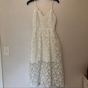 White Lace Tea Length Dress
